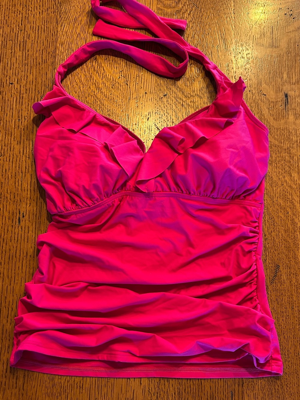 Women’s Ruffle Halter One-Piece Swimsuit in Bright Pink